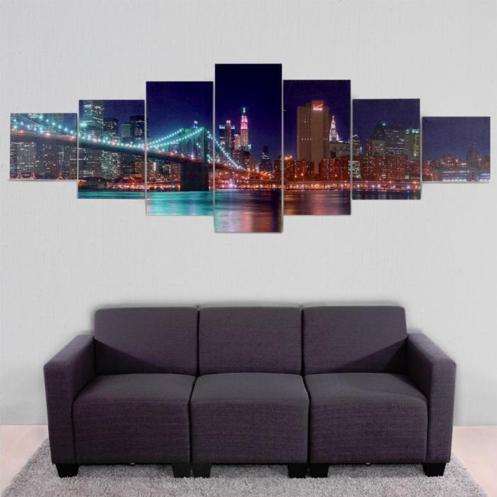 Leinwandbild T375 XL, Wandbild Keilrahmenbild Kunstdruck, 7-teilig 245x87cm ~ New York