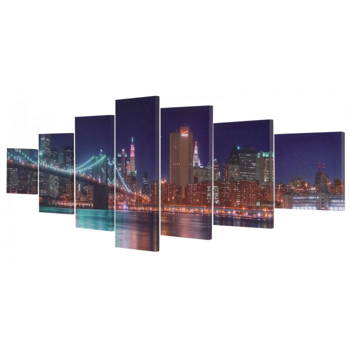 Leinwandbild T375 XL, Wandbild Keilrahmenbild Kunstdruck, 7-teilig 245x87cm ~ New York