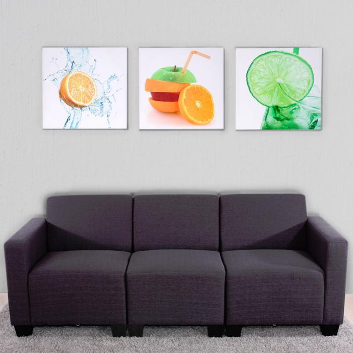 Leinwandbild T376, Wandbild Keilrahmenbild Kunstdruck, 3-teilig 150x50cm ~ Obst