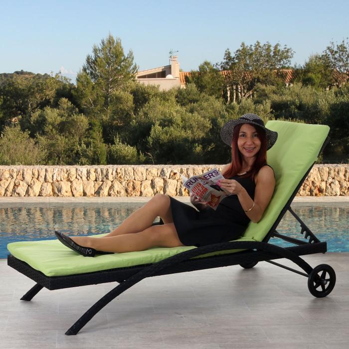 Sonnenliege Kastoria, Relaxliege Gartenliege, Poly-Rattan ~ braun-meliert, Auflage creme