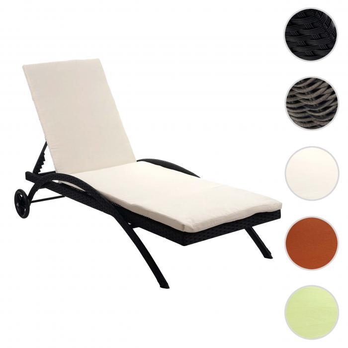 Sonnenliege Kastoria, Relaxliege Gartenliege, Poly-Rattan ~ braun-meliert, Auflage creme