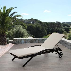 Sonnenliege Kastoria, Relaxliege Gartenliege, Poly-Rattan ~ braun-meliert, Auflage creme