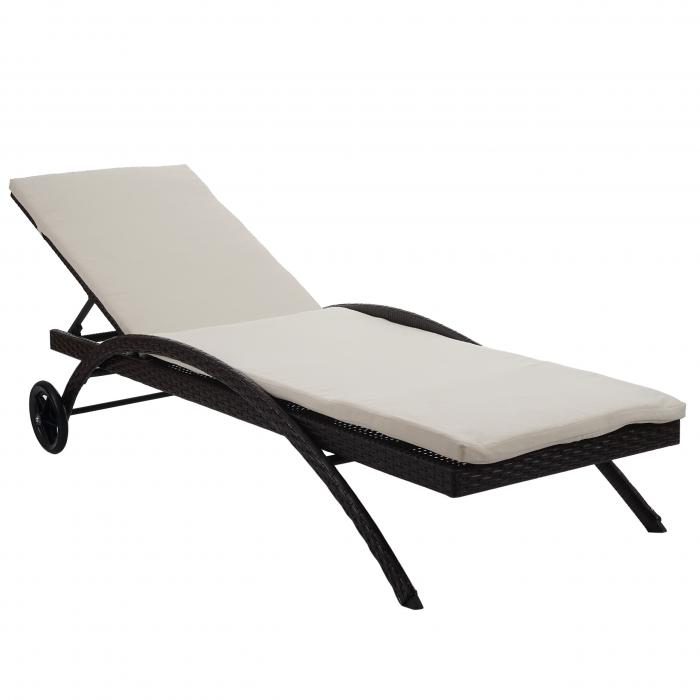 Sonnenliege Kastoria, Relaxliege Gartenliege, Poly-Rattan ~ braun-meliert, Auflage creme