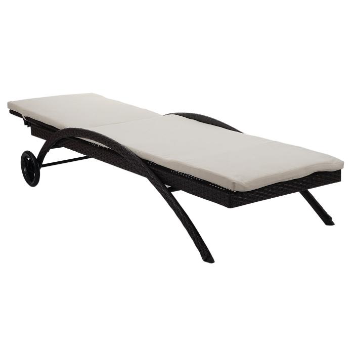 Sonnenliege Kastoria, Relaxliege Gartenliege, Poly-Rattan ~ braun-meliert, Auflage creme