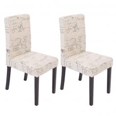 2x Esszimmerstuhl Stuhl Küchenstuhl Littau ~ Textil mit Schriftzug, creme, dunkle Beine