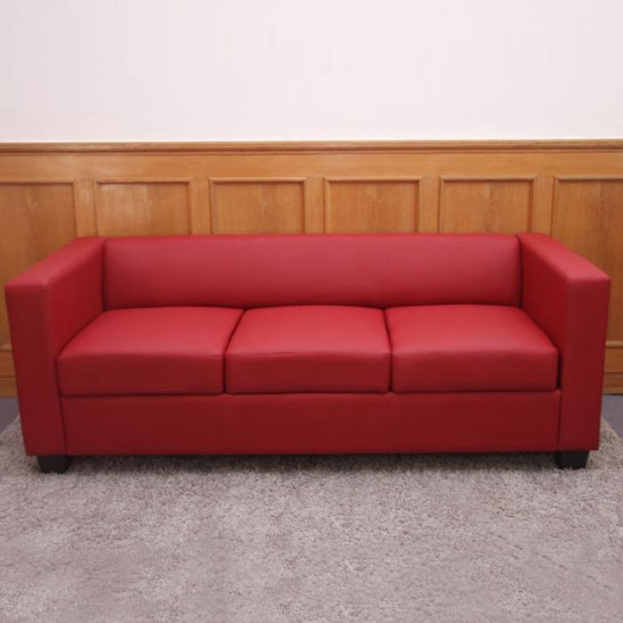 3er Sofa Couch Loungesofa Lille ~ Kunstleder, rot