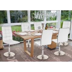6x Esszimmerstuhl HWC-C41, Stuhl Küchenstuhl, höhenverstellbar drehbar, Fuß gebürstet, Kunstleder ~ weiß