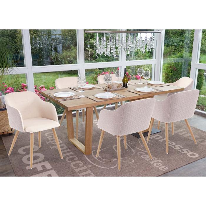 Küchenstuhl, Stoff/Textil 2er-Set Stuhl creme-beige Heute-Wohnen HWC-D71, von ~ Esszimmerstuhl Armlehnen Retro Design,