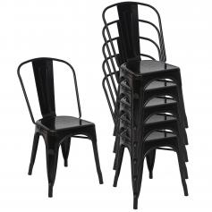 6x Stuhl HWC-A73, Bistrostuhl Stapelstuhl, Metall Industriedesign stapelbar ~ schwarz