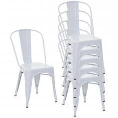 6er-Set Stuhl HWC-A73, Bistrostuhl Stapelstuhl, Metall Industriedesign stapelbar ~ weiß