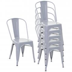 6er-Set Stuhl HWC-A73, Bistrostuhl Stapelstuhl, Metall Industriedesign stapelbar ~ grau