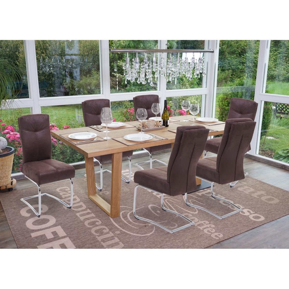 6er-Set Esszimmerstuhl HWC-G56, Kchenstuhl Freischwinger Stuhl, Textil Wildleder-Optik ~ braun