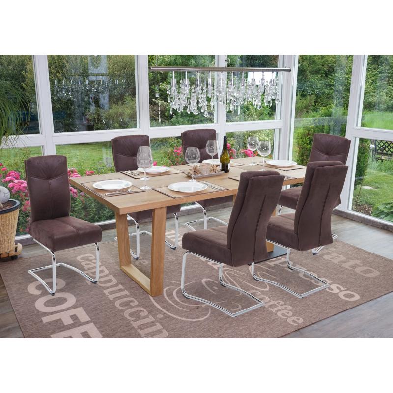 6er-Set Esszimmerstuhl HWC-G56, Kchenstuhl Freischwinger Stuhl, Textil Wildleder-Optik ~ braun