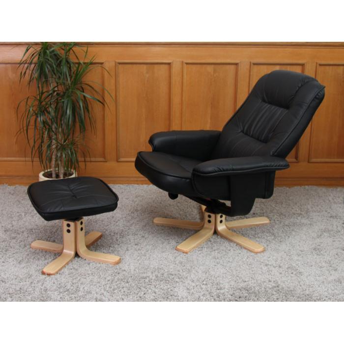 Relaxsessel Fernsehsessel Sessel mit Hocker M56 Kunstleder ~ schwarz