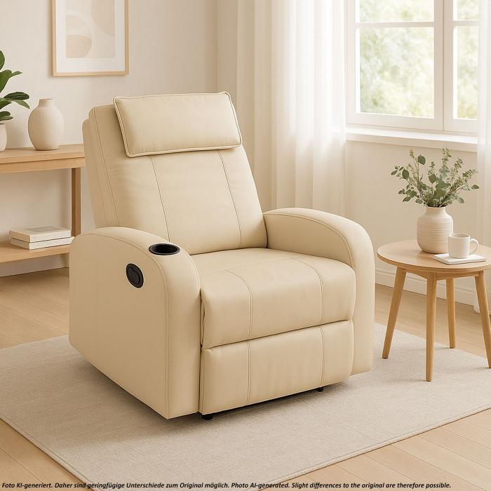 Fernsehsessel Durham, TV Sessel Relaxsessel Liegesessel, Kunstleder ~ creme