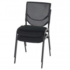 2x Besucherstuhl T401, Konferenzstuhl stapelbar, Stoff/Textil ~ Sitz schwarz, Füße schwarz