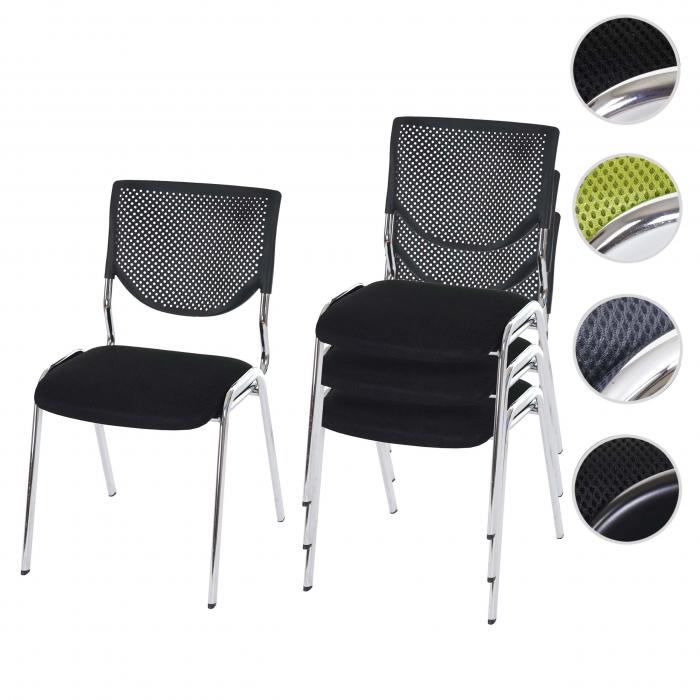 4er-Set Besucherstuhl T401, Konferenzstuhl stapelbar, Stoff/Textil ~ Sitz schwarz, Fe chrom