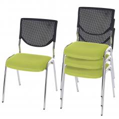 4er-Set Besucherstuhl T401, Konferenzstuhl stapelbar, Stoff/Textil ~ Sitz grün, Füße chrom