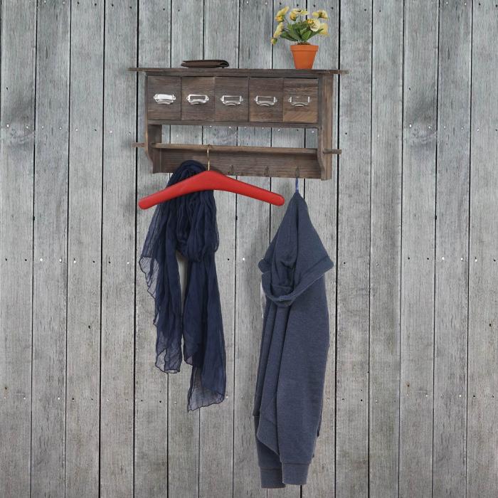 Garderobe HWC-C49, Wandgarderobe Wandregal, Vintage mit 5 Schubladen 32x65x13cm ~ braun