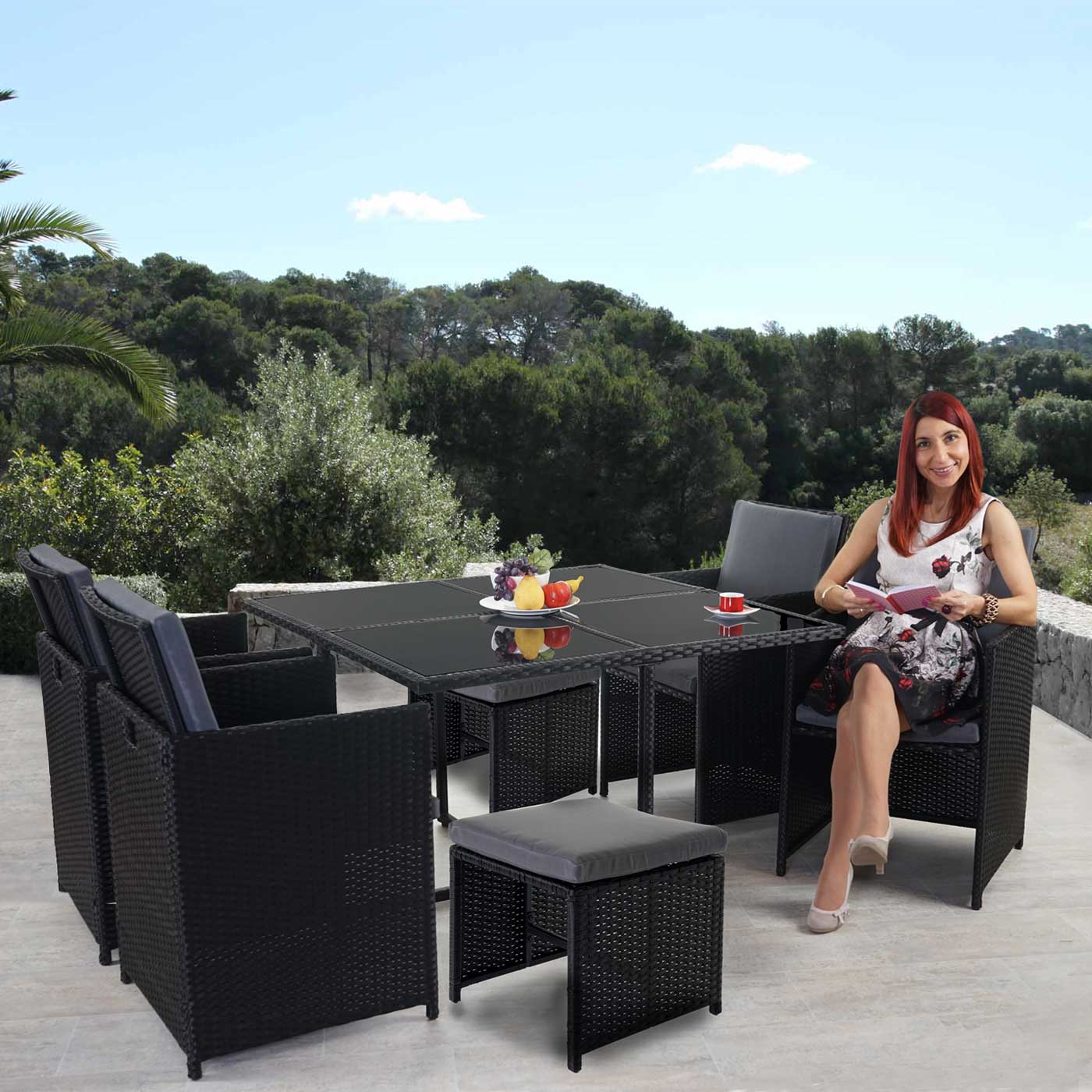 Poly-Rattan Garten-Garnitur Kreta, Lounge-Set Sitzgruppe ~ 4 Stühle ... Poly-Rattan Garten-Garnitur Kreta, Lounge-Set Sitzgruppe ~ 4 Stühle ...