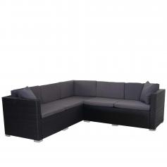 Poly-Rattan-Ecksofa ROM Basic, Lounge Sofa Gartensofa Gartenmbel mit Kissen, Alu ~ anthrazit, Kissen anthrazit