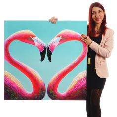 Ölgemälde Flamingo, 100% handgemaltes Wandbild Gemälde XL, 90x90cm