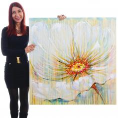 Ölgemälde Weiße Blume, 100% handgemaltes Wandbild Gemälde XL, 100x100cm