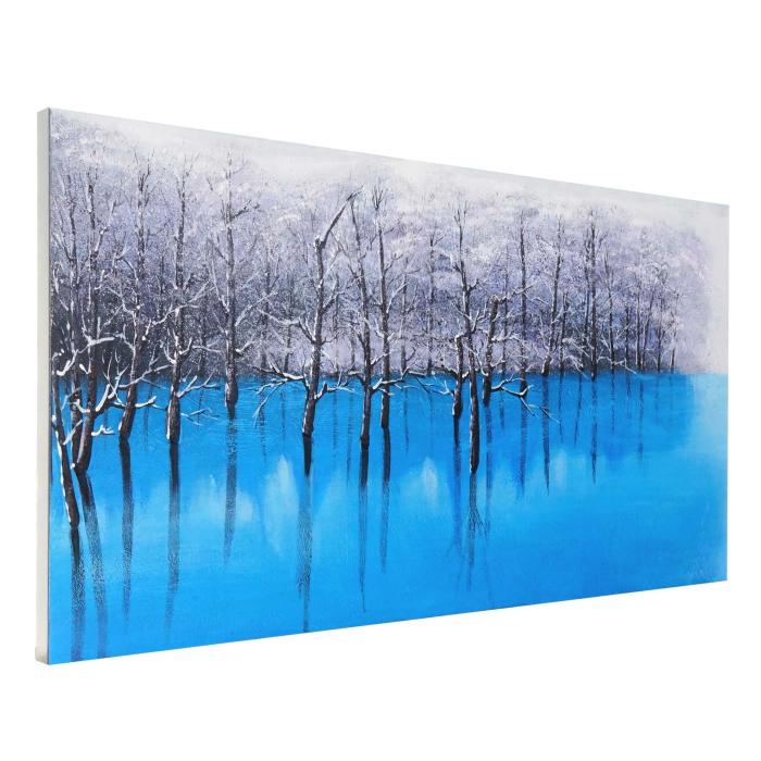Ölgemälde Blauer See, 100% handgemaltes Wandbild Gemälde XL, 140x70cm