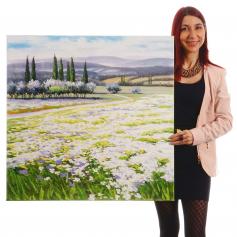 Ölgemälde Blumenlandschaft, 100% handgemaltes Wandbild Gemälde XL, 80x80cm