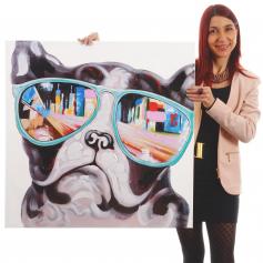 Ölgemälde Bulldogge, 100% handgemaltes Wandbild Gemälde XL, 80x80cm