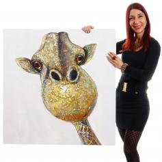 Ölgemälde Giraffe, 100% handgemaltes Wandbild Gemälde XL, 90x90cm