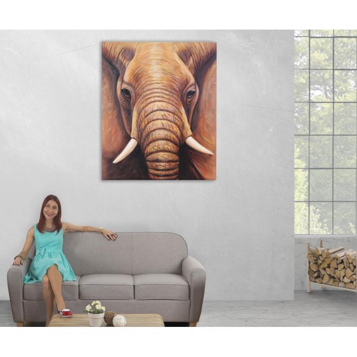 lgemlde Nahaufnahme Elefant, 100% handgemaltes Wandbild Gemlde XL, 120x100cm