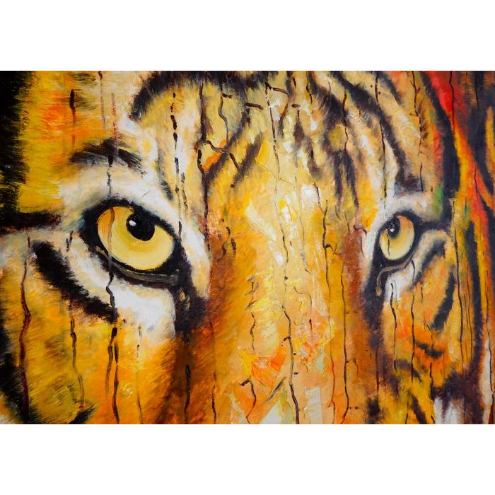 lgemlde Tiger, 100% handgemaltes Wandbild Gemlde XL, 100x90cm