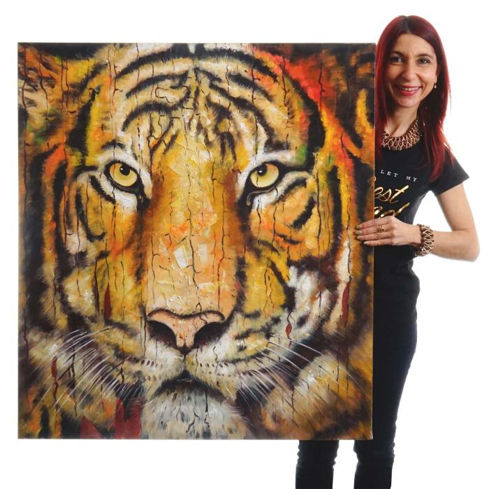 lgemlde Tiger, 100% handgemaltes Wandbild Gemlde XL, 100x90cm