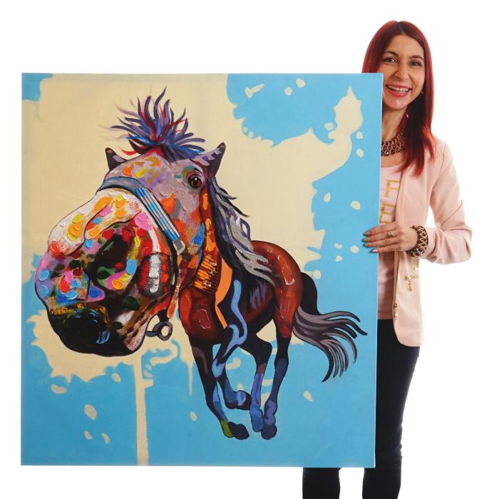 art.work Wandbild 100x100cm Pferd Handgemalt Leinwand GERAHMT Acryl Gemälde 
