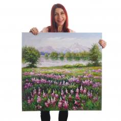 Ölgemälde Blumenwiese, 100% handgemaltes Wandbild Gemälde XL, 80x80cm