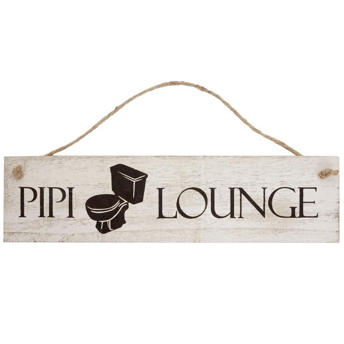 Wandschild Pipi-Lounge, Dekoschild Holzschild, Shabby-Look 11x43x1cm wei