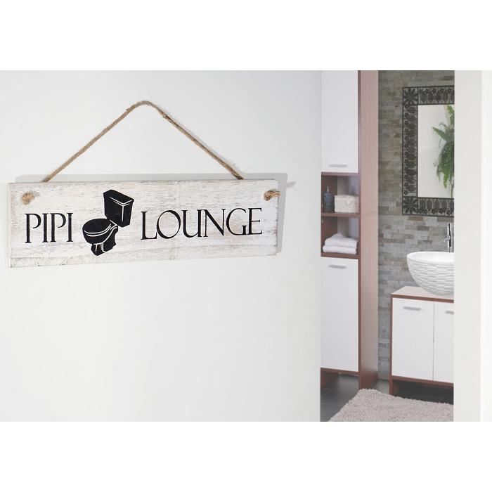 Wandschild Pipi-Lounge, Dekoschild Holzschild, Shabby-Look 11x43x1cm wei