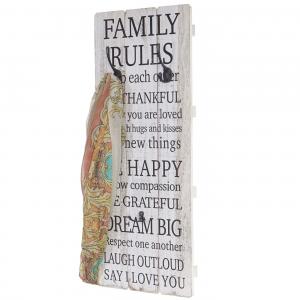 Wandgarderobe Family Rules, Garderobe Garderobenpaneel, Shabby-Look Vintage mit 3 Haken 76x31cm