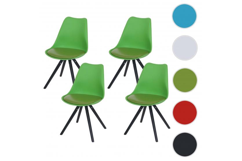 4x Esszimmerstuhl Malmö T501, Retro Design ~ grün, Sitzfläche Kunstleder grün, dunkle Beine 4x Esszimmerstuhl Malmö T501, Retro Design ~ grün, Sitzfläche Kunstleder grün, dunkle Beine