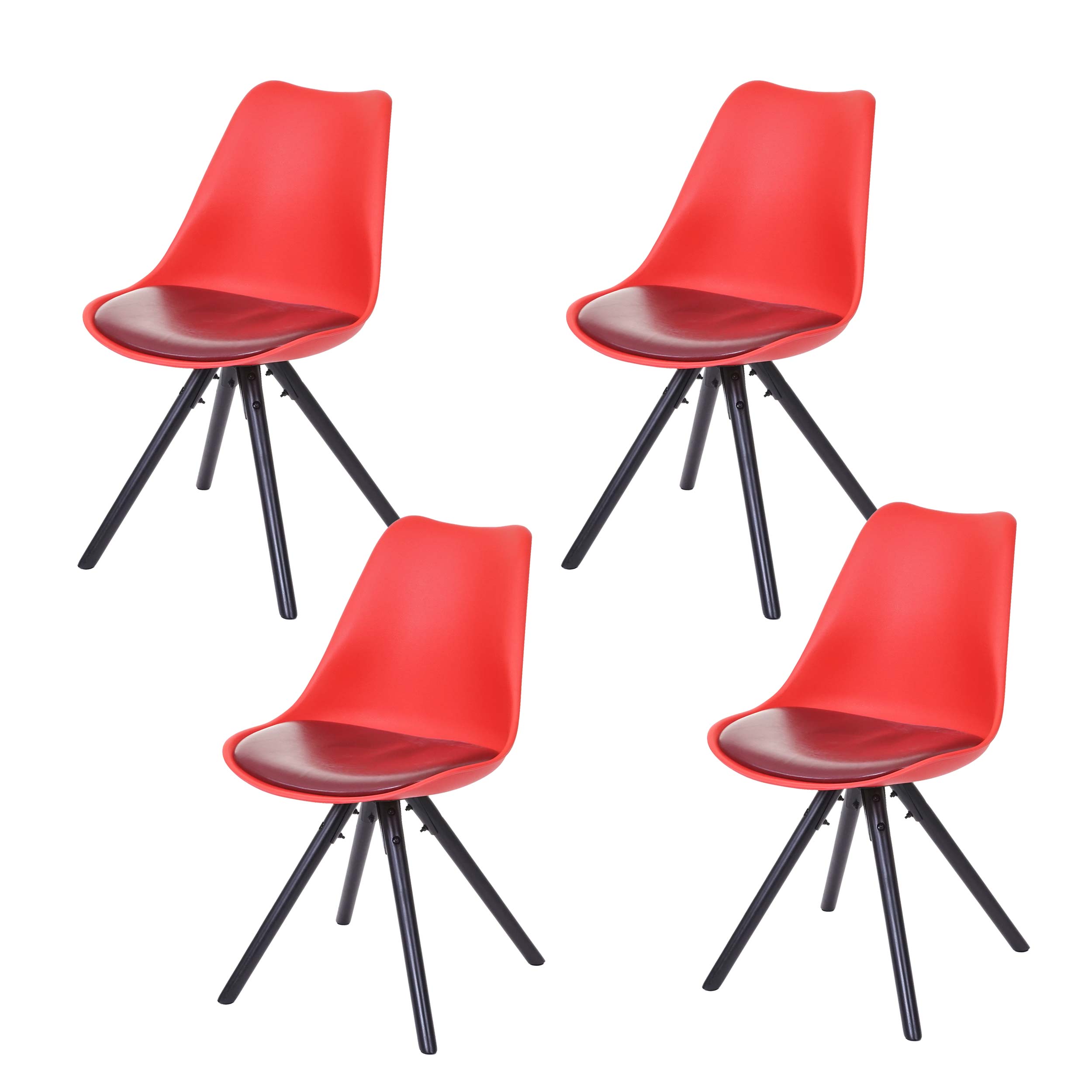 4x Esszimmerstuhl Malmö T501, Retro Design ~ rot, Sitzfläche Kunstleder rot, dunkle Beine 4x Esszimmerstuhl Malmö T501, Retro Design ~ rot, Sitzfläche Kunstleder rot, dunkle Beine