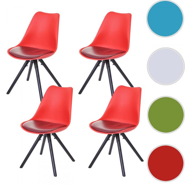4x Esszimmerstuhl Malmö T501, Retro Design ~ rot, Sitzfläche Kunstleder rot, dunkle Beine 4x Esszimmerstuhl Malmö T501, Retro Design ~ rot, Sitzfläche Kunstleder rot, dunkle Beine