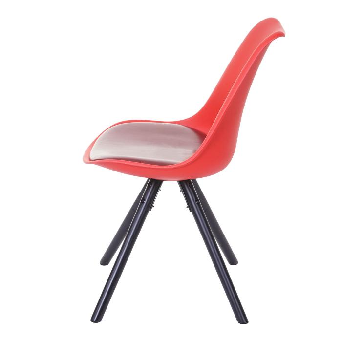 4x Esszimmerstuhl Malmö T501, Retro Design ~ rot, Sitzfläche Kunstleder rot, dunkle Beine 4x Esszimmerstuhl Malmö T501, Retro Design ~ rot, Sitzfläche Kunstleder rot, dunkle Beine