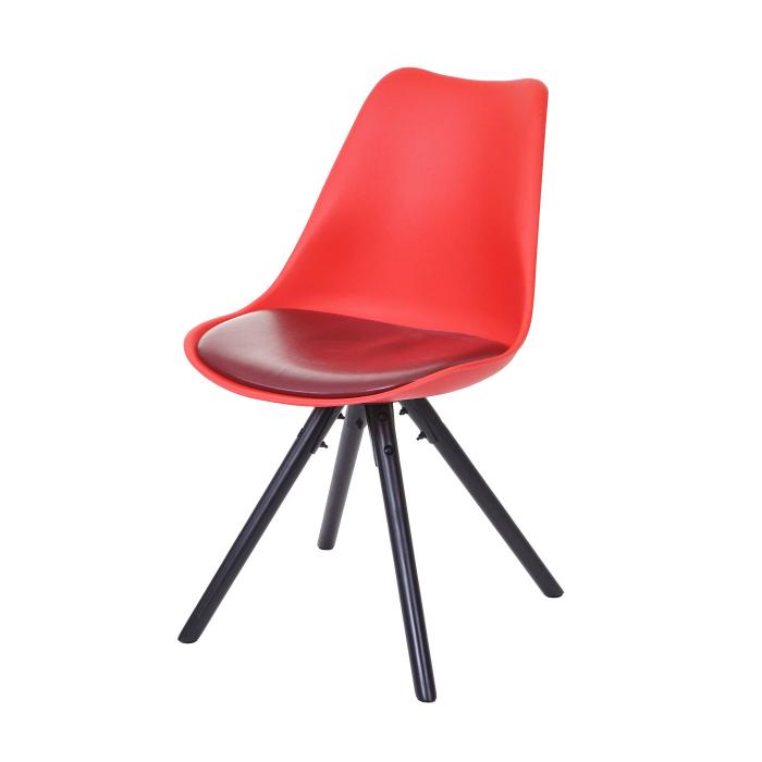 4x Esszimmerstuhl Malmö T501, Retro Design ~ rot, Sitzfläche Kunstleder rot, dunkle Beine 4x Esszimmerstuhl Malmö T501, Retro Design ~ rot, Sitzfläche Kunstleder rot, dunkle Beine