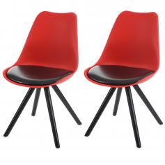 Einzelstück | 2er-Set Esszimmerstuhl Malmö T501, Retro Design ~ rot, Sitzfläche Kunstleder schwarz, dunkle Beine