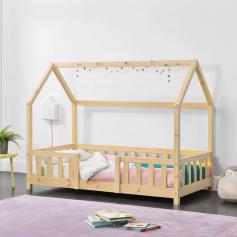 Kinderbett HLO-PX181 80x160 cm mit Rausfallschutz ~ Natur Kiefernholz