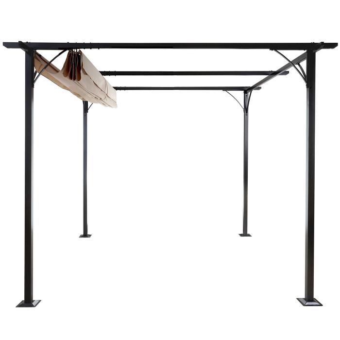 Pergola HWC-C42, Garten Pavillon, stabiles 6cm-Gestell + Schiebedach ~ 3,5x3,5m creme