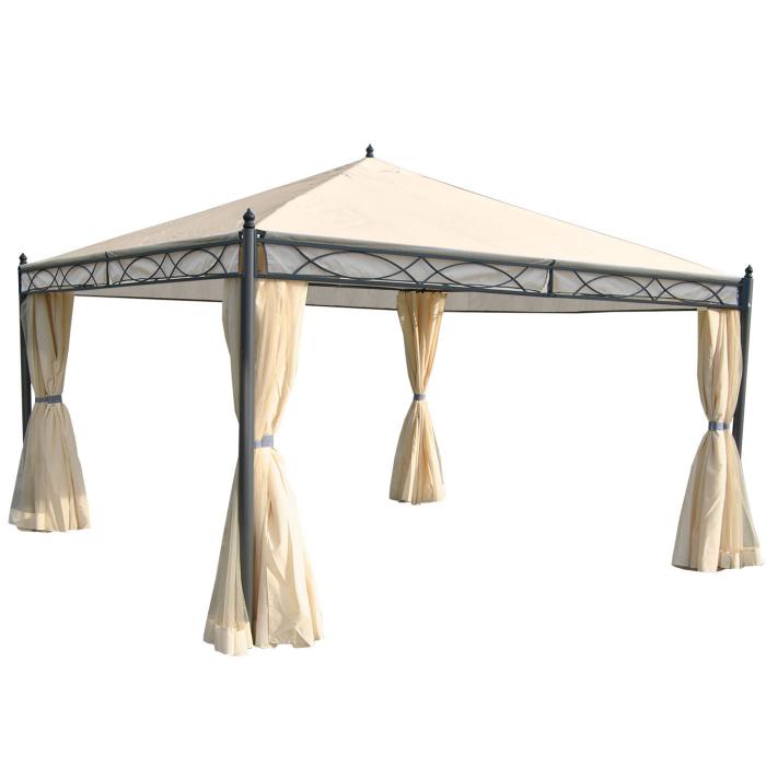 Pergola Cadiz, Garten Pavillon, stabiles 7cm-Gestell mit Seitenwand + Moskitonetz ~ creme 4x4m