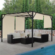 Pergola Baia, Garten Pavillon Terrassenüberdachung, stabiles 6cm-Stahl-Gestell + Schiebedach ~ 3x3m