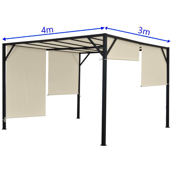 Pergola Baia, Garten Pavillon Terrassenberdachung, stabiles 6cm-Stahl-Gestell + Schiebedach ~ 4x3m